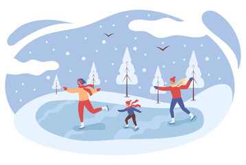 Family is skating in the park