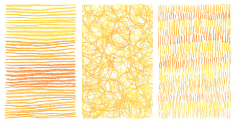 Yellow Hand drawn scrawl sketch line hatching. Pen, pencil, pastel texture art grunge texture on white background..