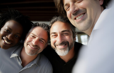 Funcion&aacute;rios felizes se re&uacute;nem para mostrar a beleza da diversidade, diferentes origens e culturas no local de trabalho.
