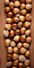 Hazelnuts on wooden background. Generated AI