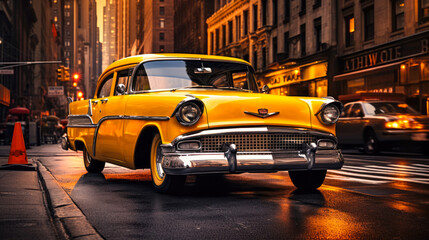 Classic american yellow car on the street