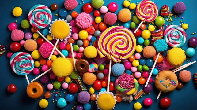 lollipops assorted candy food illustration gummies chocolates, jellybeans licorice, toffees mints lollipops assorted candy food
