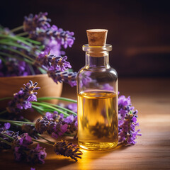 Essential aromatic oil and lavender flowers, natural remedies, aromatherapy. Calm, relaxation, sleep concept