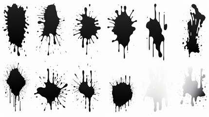 Set of black ink blots isolated on white background. illustration. Generative AI