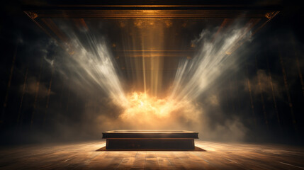 open box revealing a beam of divine light on a heavenly stage - obrazy, fototapety, plakaty