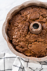 Gingerbread bundt cake with caramel filling