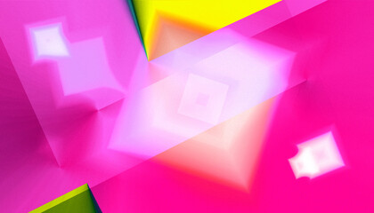 Bright abstract geometric background. Yellow, white, green geometric shapes are beautifully arranged on a pink background. Illustration.