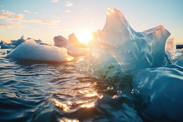 Iceberg glaciers melting in the ocean - obrazy, fototapety, plakaty