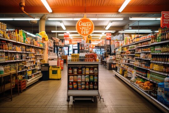 Interior of empty small corner store