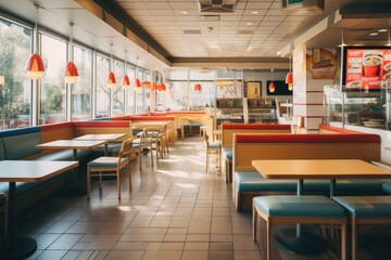 Interior of empty fast food restaurant