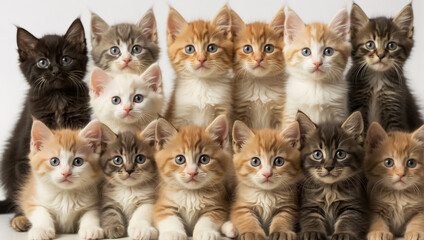 Fototapeta premium many cute different funny fluffy kittens on a light background