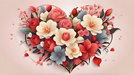 Heart shaped bouquet. Valentine's Day. Illustration. Generative AI
