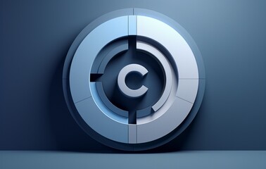3D Copyright Symbol Design in Light Blue Tones