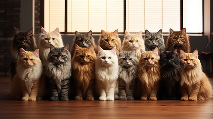 Group cat portrait for Animal Day - obrazy, fototapety, plakaty