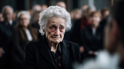 An older woman in a crowd of people. Generative AI.