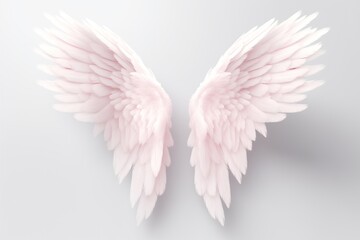 Big pink angel wings on white background, element for masking or photo zone - obrazy, fototapety, plakaty
