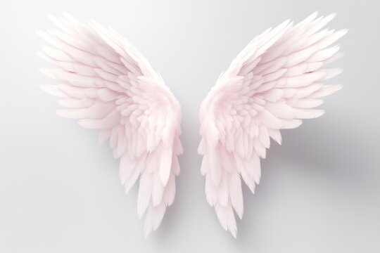 Big pink angel wings on white background, element for masking or photo zone