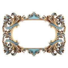 Gold and light blue picture frame isolated