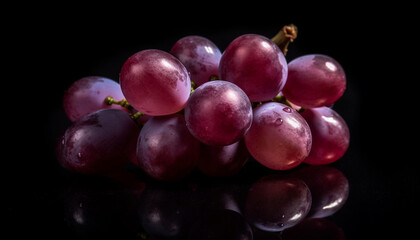 Fresh ripe grapes on a leafy bunch, nature sweet refreshment generated by AI