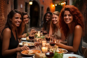 A group photo of young girls at a party - obrazy, fototapety, plakaty