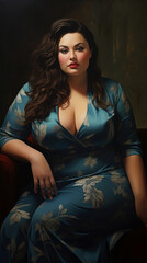 Naklejka premium Curvy Elegance: White Woman in Blue Palazzo