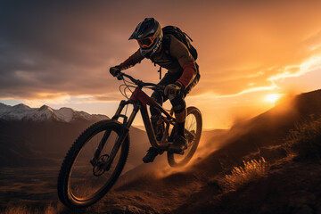 Mountain Biker During Beautiful Sunset