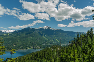 Scenic view of an alpine environment on a cloudy summer day on Whistler Blackcomb Ski Resort in British Columbia.