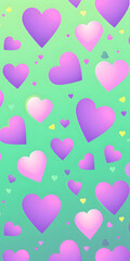 Gradient background with floating hearts in various sizes