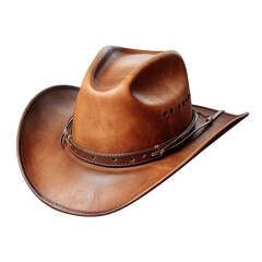 fashion Rodeo horse rider brown leather cowboy hat isolated on transparent backgorund.