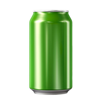 Green aluminum beverage drink soda can on a wite transparent background.