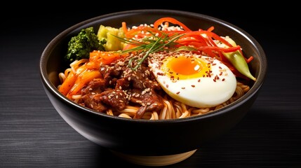 Delicious Korean Bibim Naengmyeon Spicy Cold Noodles on White Background AI Generated