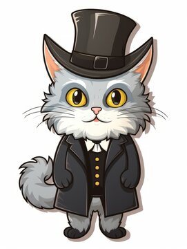 Cartoon sticker sweet kitten dressed as a Hasidic Jew, AI