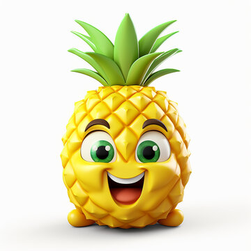 3d rendered illustration of funny cartoon pineapple made with generative AI