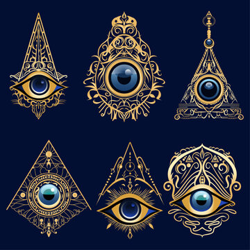 Golden Evil Eye Vector Set