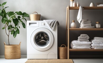white washing machine is a great way to organize or create a clean home - obrazy, fototapety, plakaty