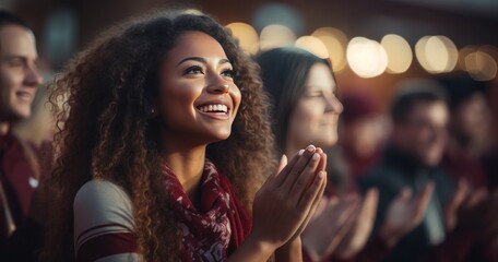 woman clapping with teammates at football game in sports