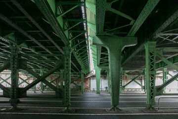 Steel railway bridge in tokyo