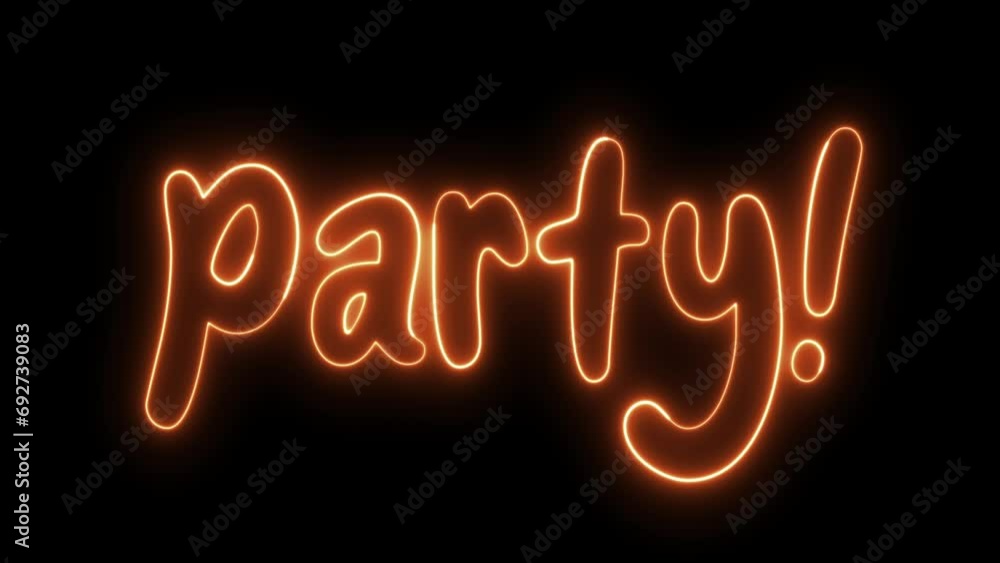Poster party text font with neon light. luminous and shimmering haze inside the letters of the text party. 