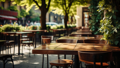 Outdoor table of coffee cafe and reataurant. AI generative
