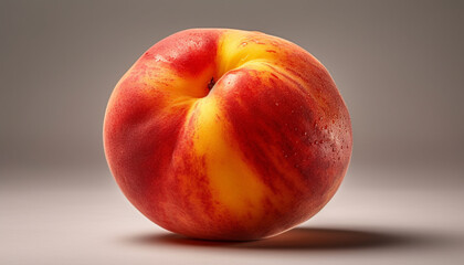 Juicy nectarine slice shines in close up, a fresh summer snack generated by AI