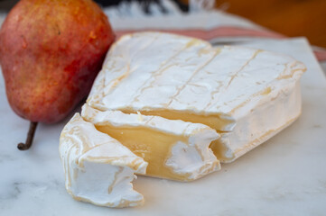 Cheese collection, French cheese from Normandy region, heart-shaped neufchatel close up