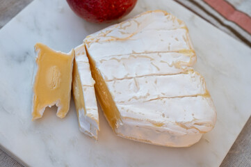 Cheese collection, French cheese from Normandy region, heart-shaped neufchatel close up