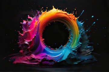 colorful paint splashing around a circle on a black background, colorful redshift render, digital art - obrazy, fototapety, plakaty