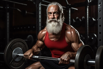 Fototapeta na wymiar senior man lifting barbells working out in gym. Closeup deadlift barbells workout. Workout the gym