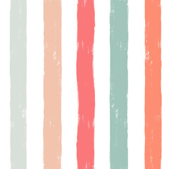 Seamless stripe pattern. Hand drawn vector stripes background, red, pink, orange and green girly brush strokes, cute spring paintbrush line backdrop - obrazy, fototapety, plakaty