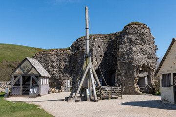 Photo of a trebuchet in the grounds of Corfe castle in Dorset