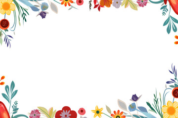 Floral border with colorful flowers on a white background