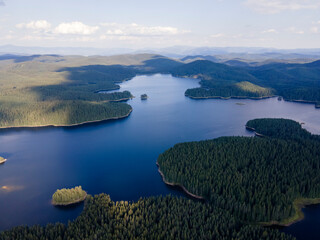 Aerial landscape of Shiroka polyana Reservoir, Bulgaria