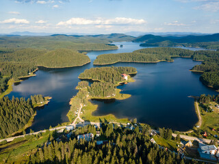 Aerial landscape of Shiroka polyana Reservoir, Bulgaria