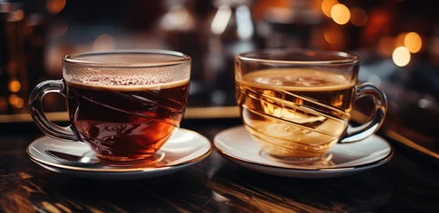 Foto op Plexiglas coffee and tea on a table at the event © olegganko